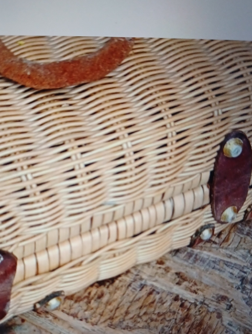 Woven Straw Tote with Brown Leather Trim - Classic Summer Handbag - Picture 5 of 6